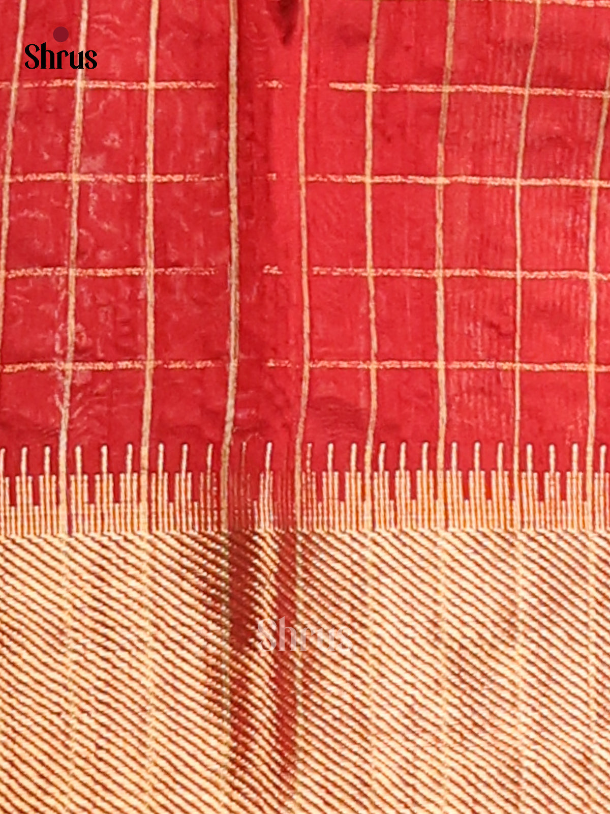 Grey & Red - Semi Rawsilk Saree - Shop on Shrus.com