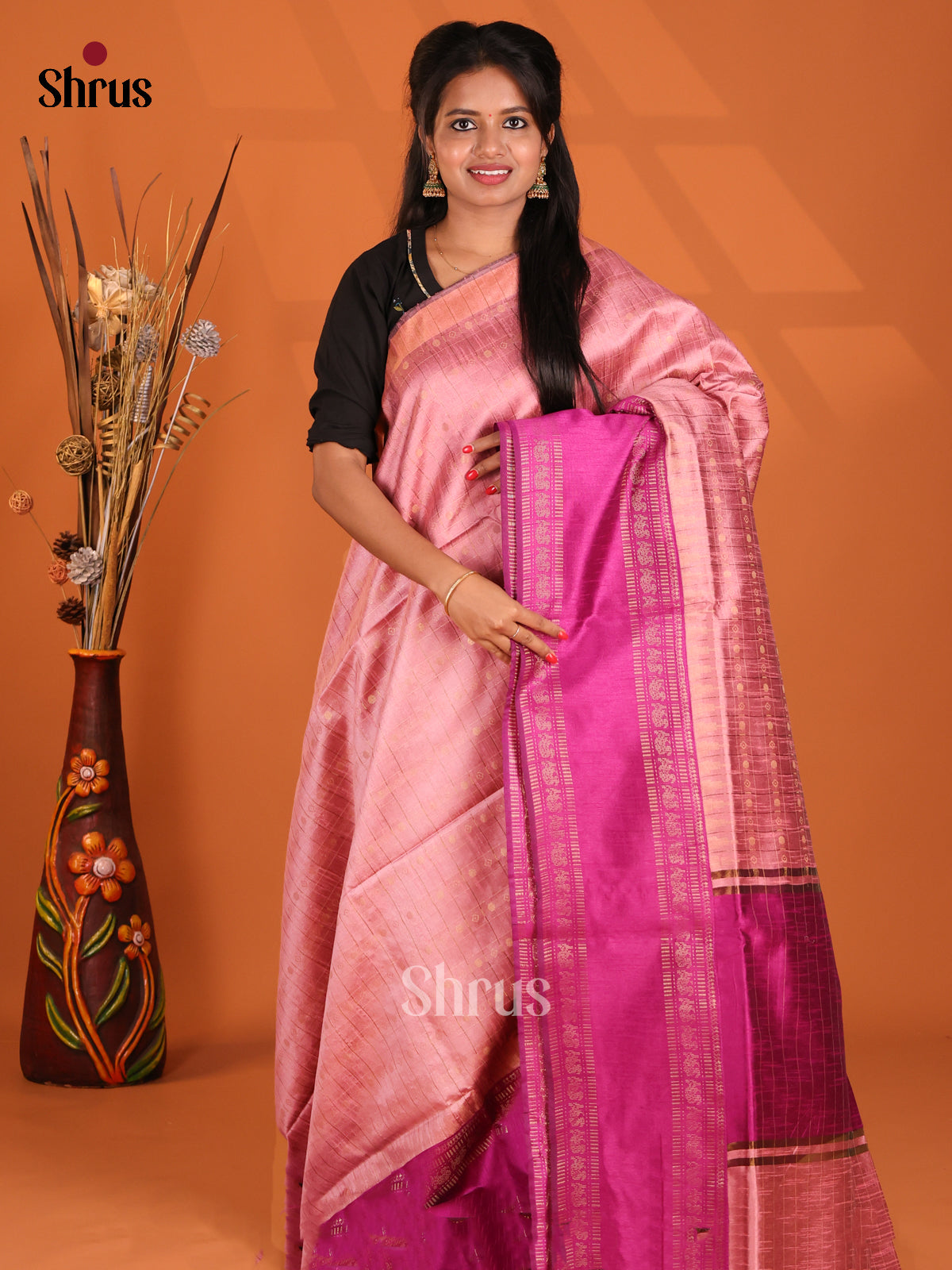 Pink & Purple - Semi Rawsilk Saree - Shop on Shrus.com