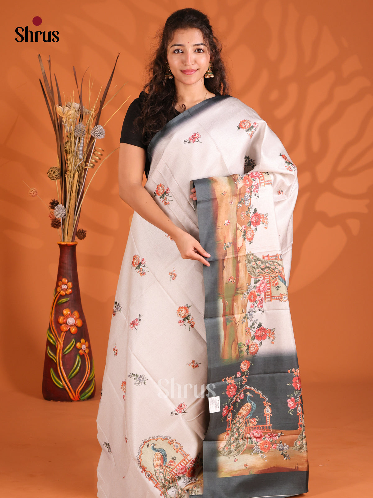 cream & Black- Butter silk Saree