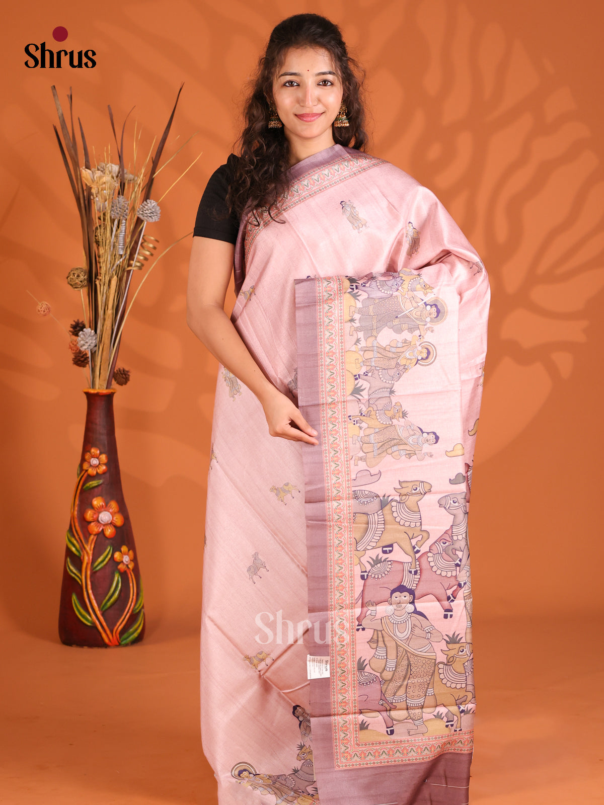 Pink & Dusty Brown - Butter silk Saree - Shop on Shrus.com