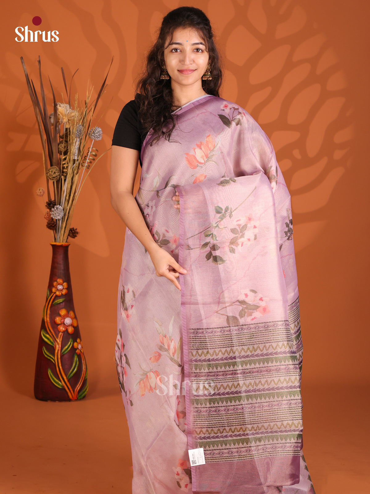 Lavender - Semi Tissue Print Saree