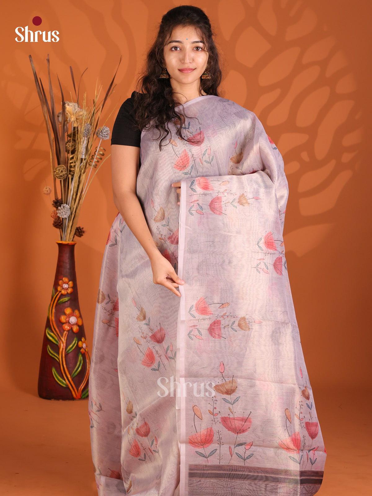 Mild Lavender- Semi Tissue Print Saree - Shop on Shrus.com