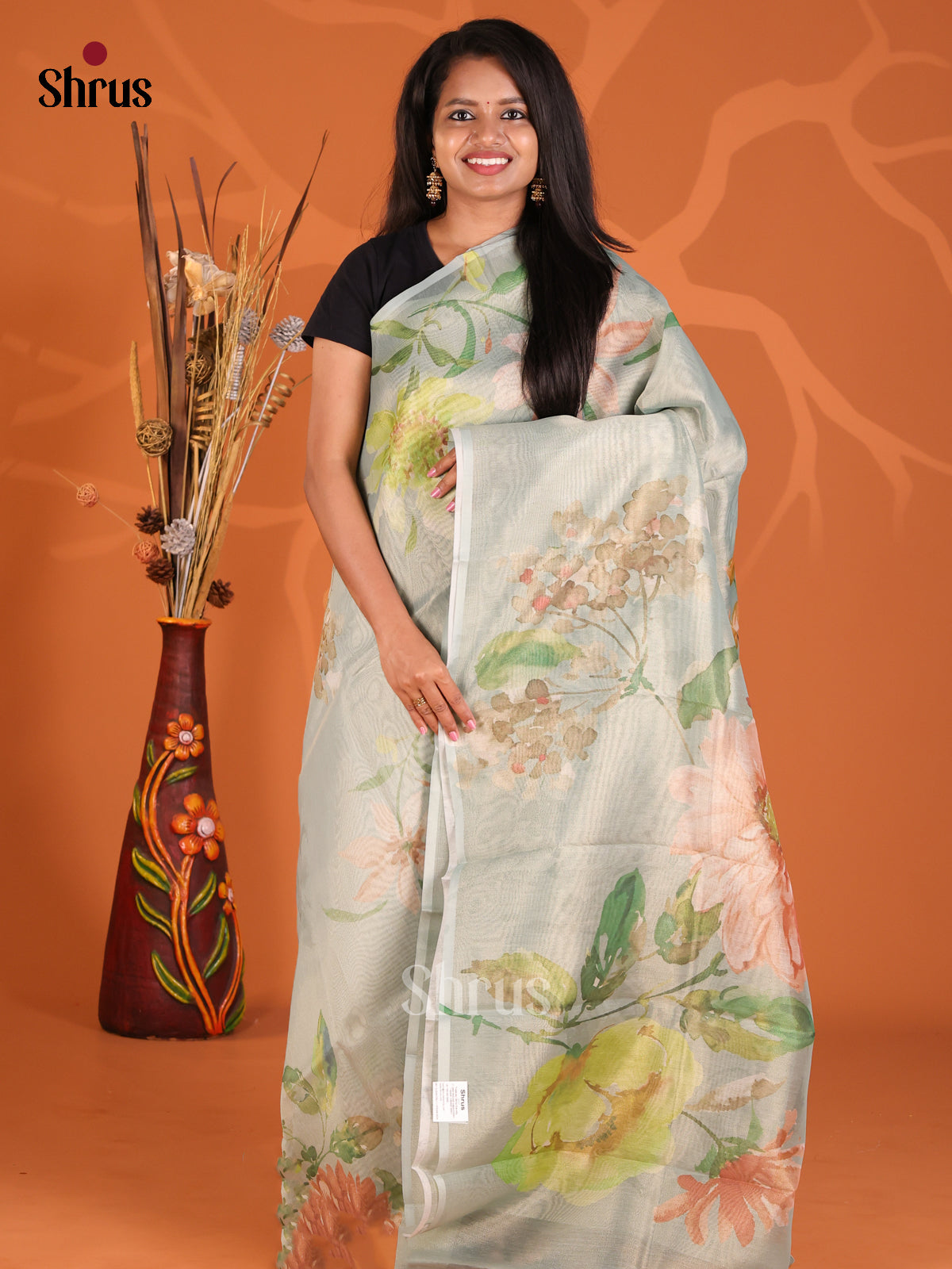 Pastel Blue - Semi Tissue Print Saree