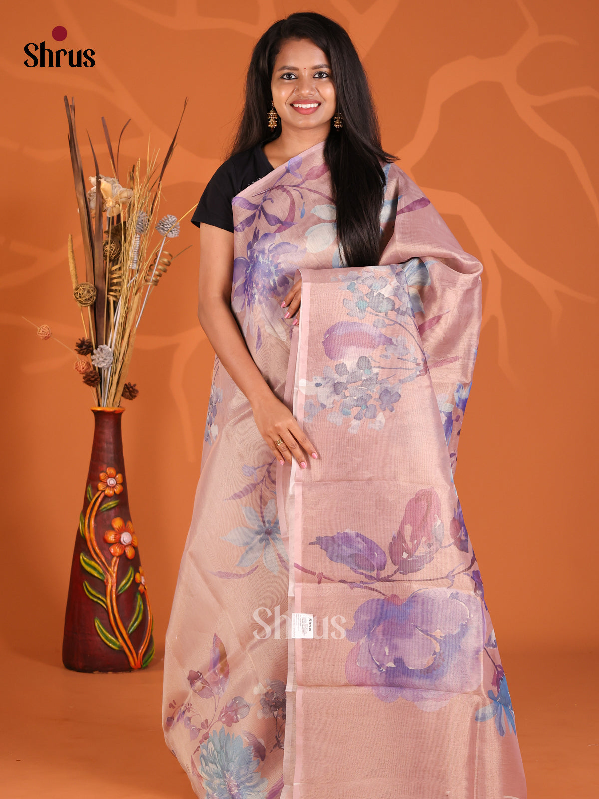 Dusty Brown- Semi Tissue Print Saree
