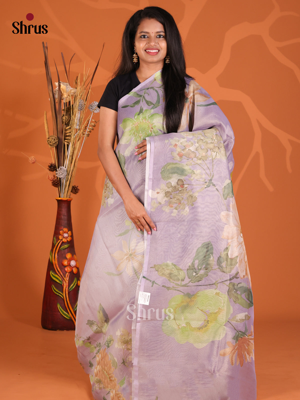 Lavender - Semi Tissue Print Saree