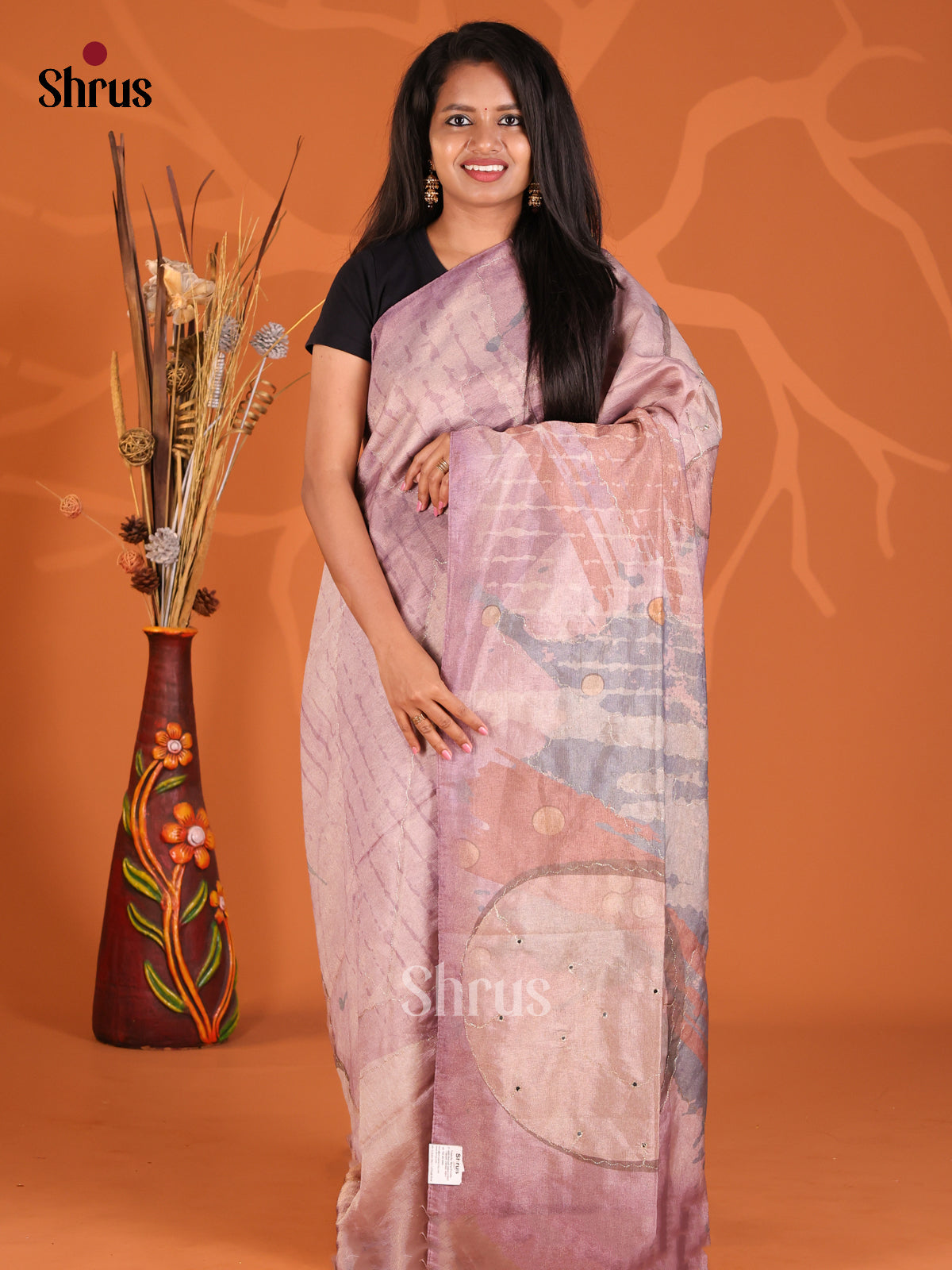 Lavender - Semi Tissue Print Saree