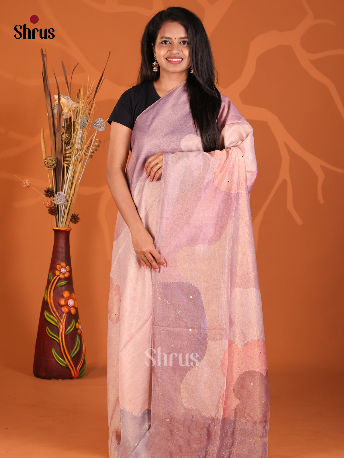 Dusty Pink & Lavender- Semi Tissue Print Saree
