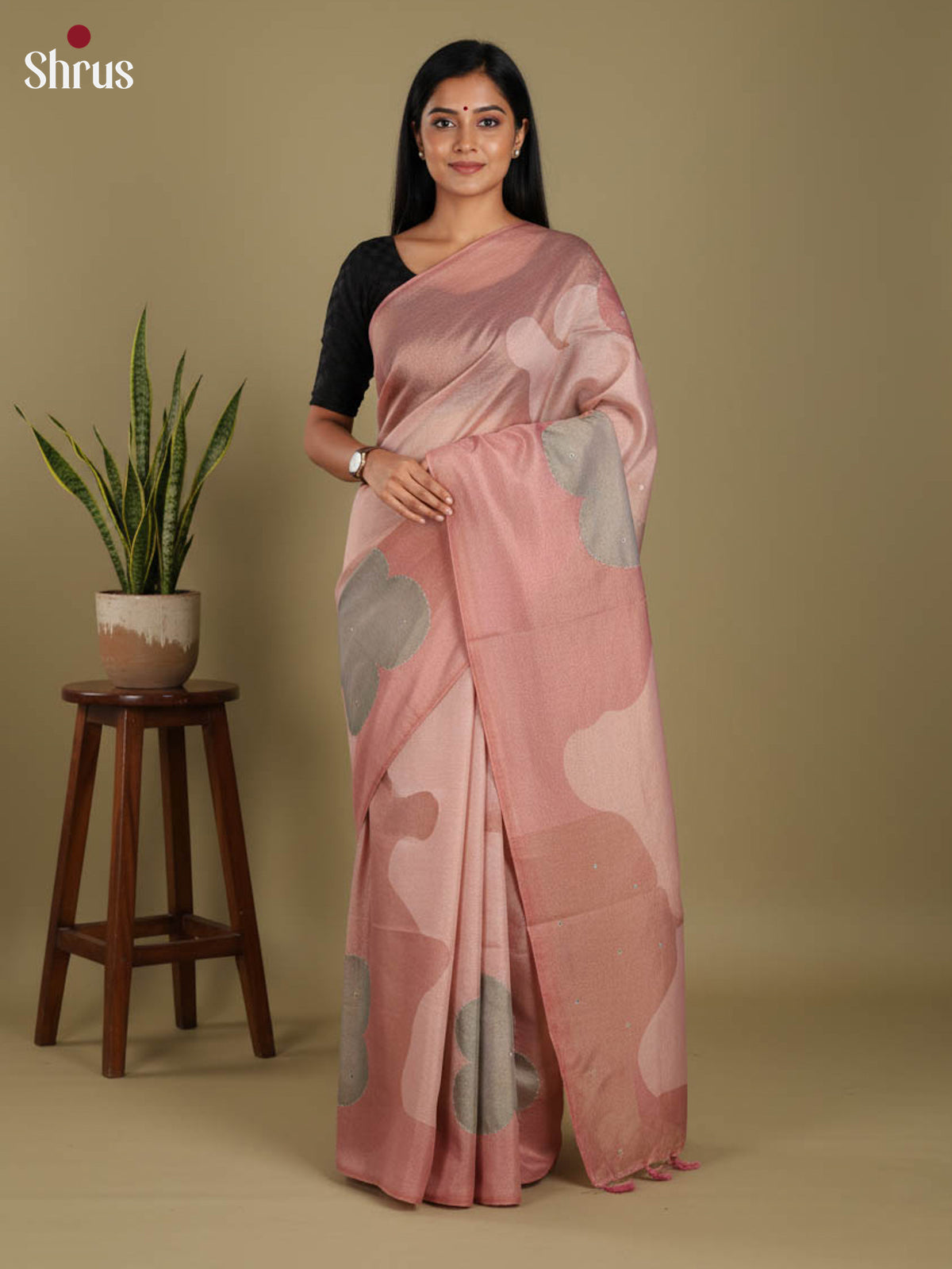 Dusty Pink  - Semi Tissue Print Saree