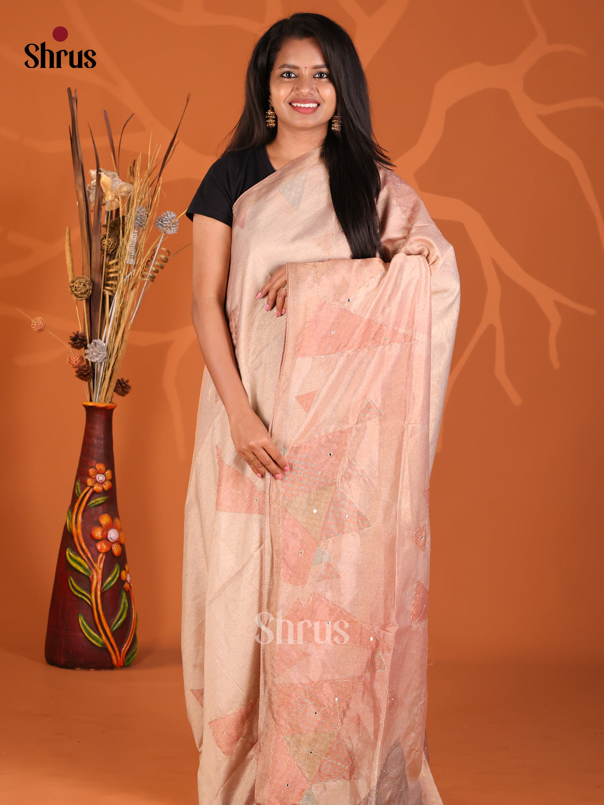 Dusty Brown - Semi Tissue Print Saree