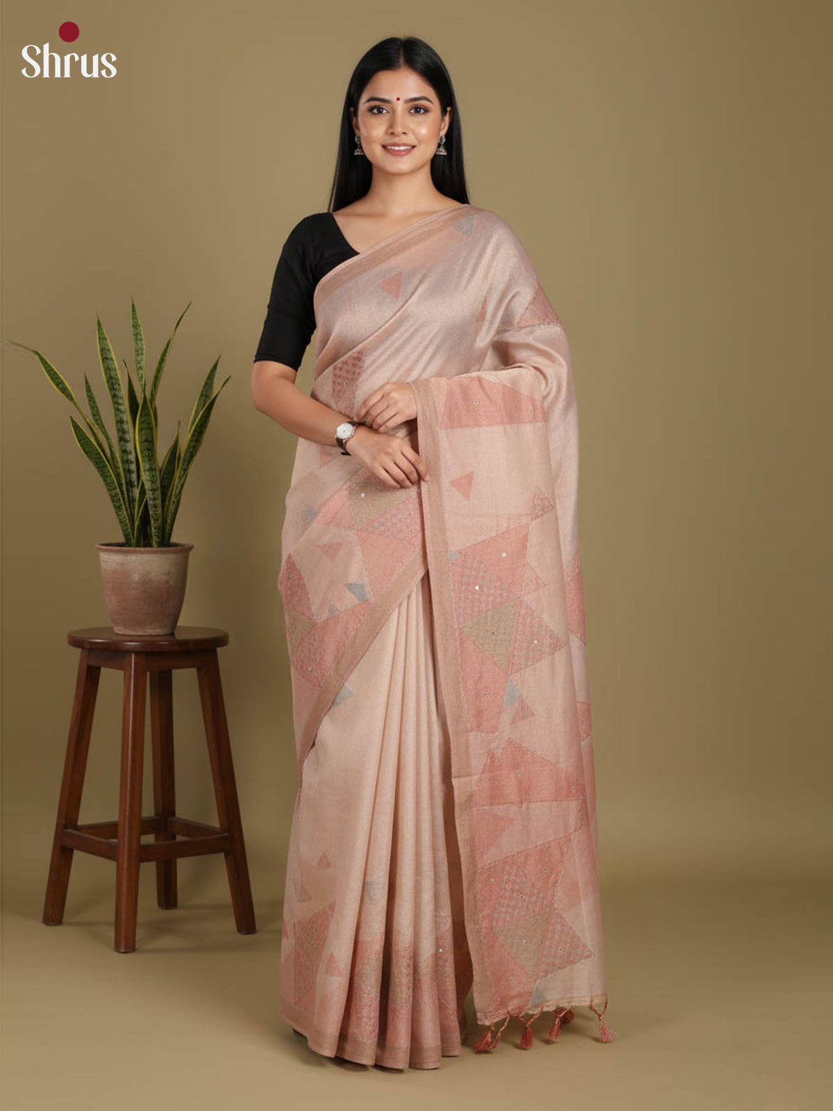Dusty Brown - Semi Tissue Print Saree