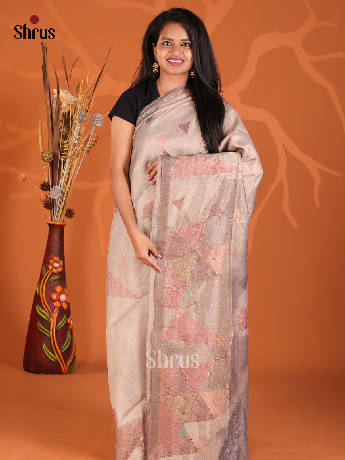 Grey - Semi Tissue Print Saree