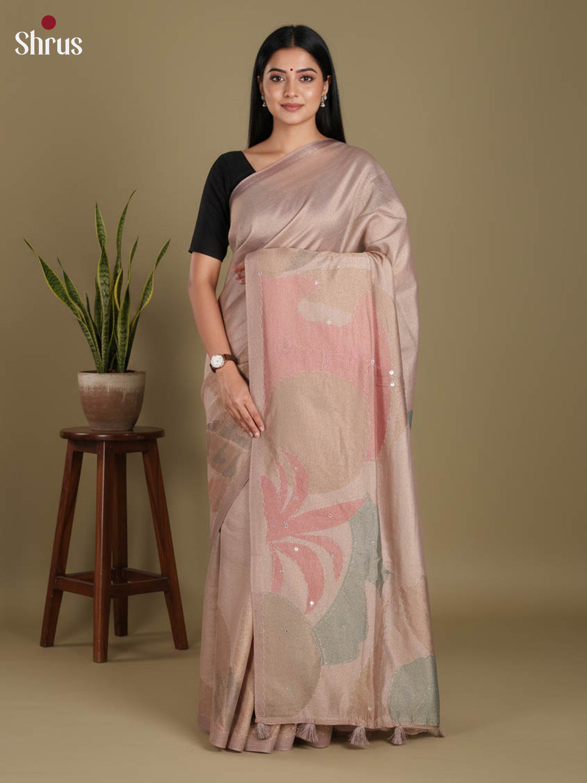 Dusty Brown - Semi Tissue Print Saree