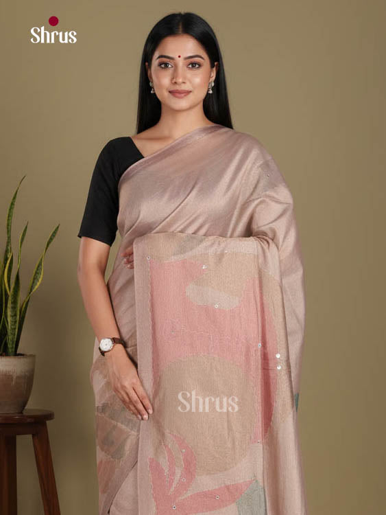 Dusty Brown - Semi Tissue Print Saree