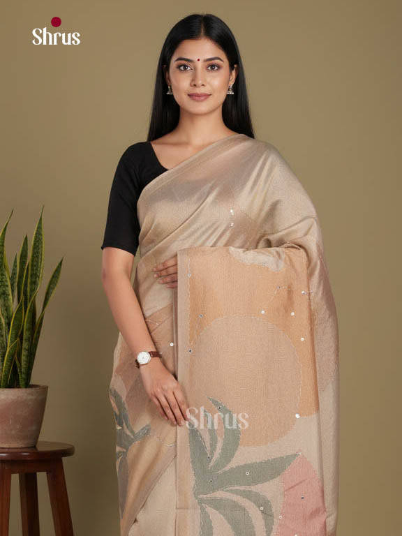 Cream- Semi Tissue Print Saree