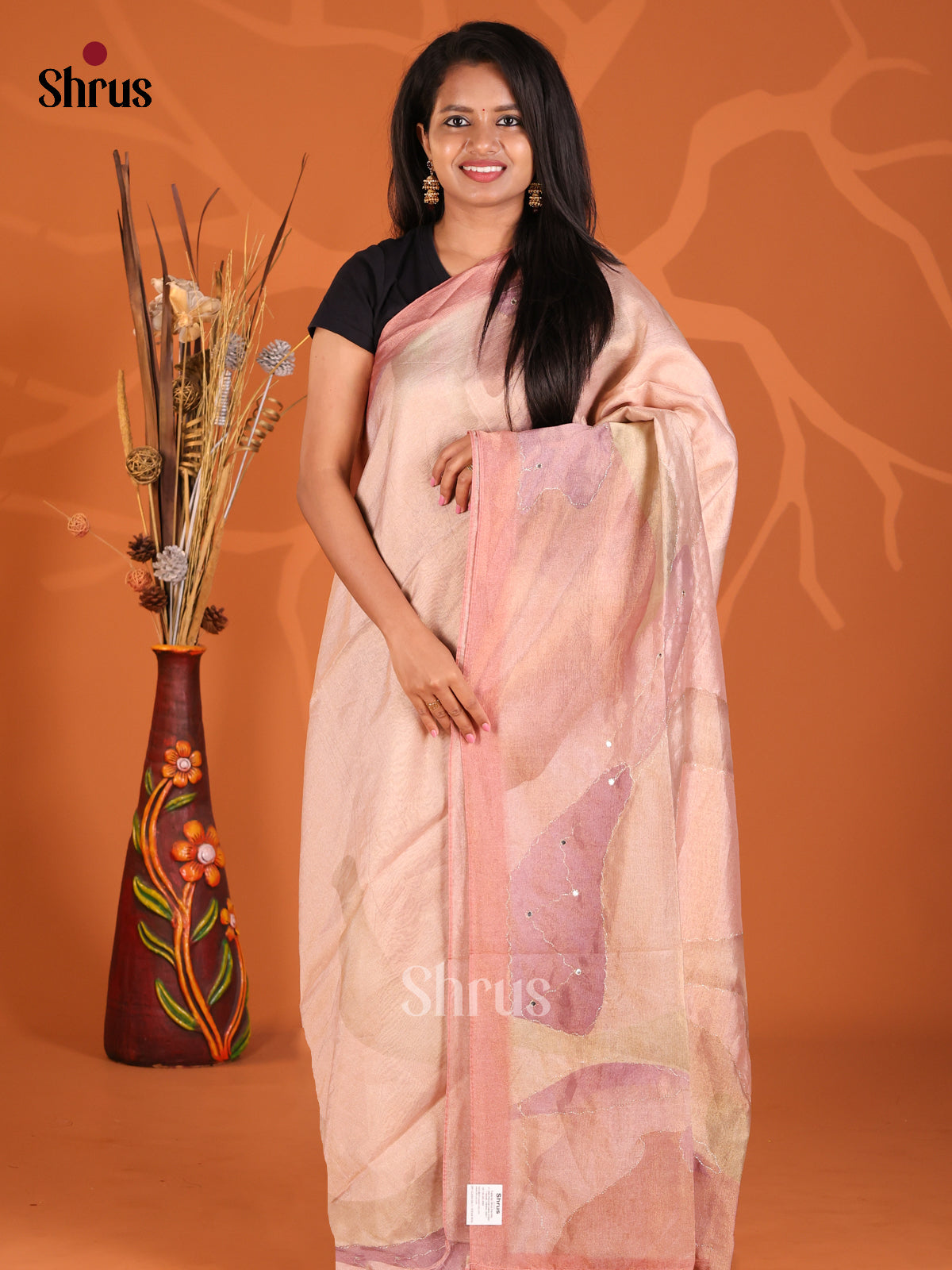 Dusty Pink - Semi Tissue Print Saree