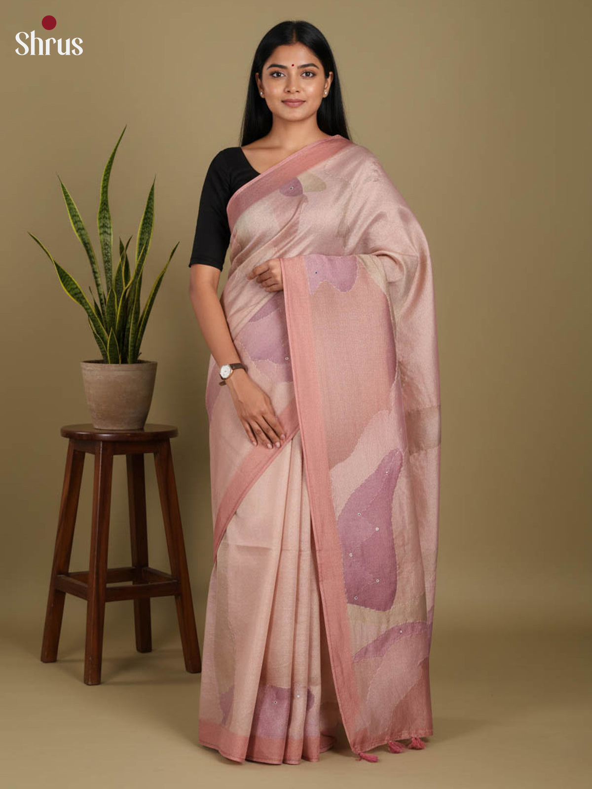 Dusty Pink - Semi Tissue Print Saree