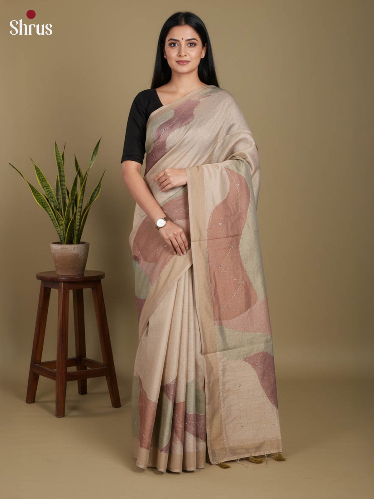 Grey - Semi Tissue Print Saree