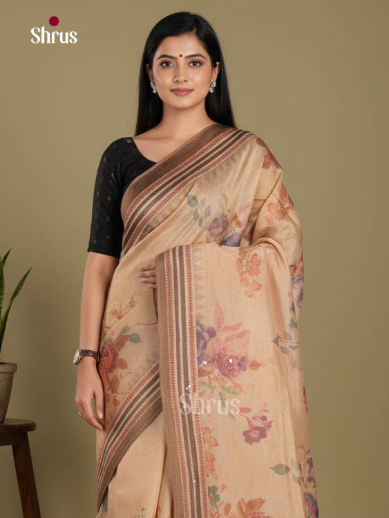 Light Brown - Semi Tissue Print Saree