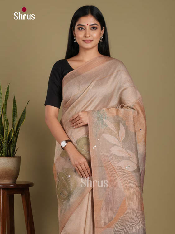 Light Brown - Semi Tissue Print Saree