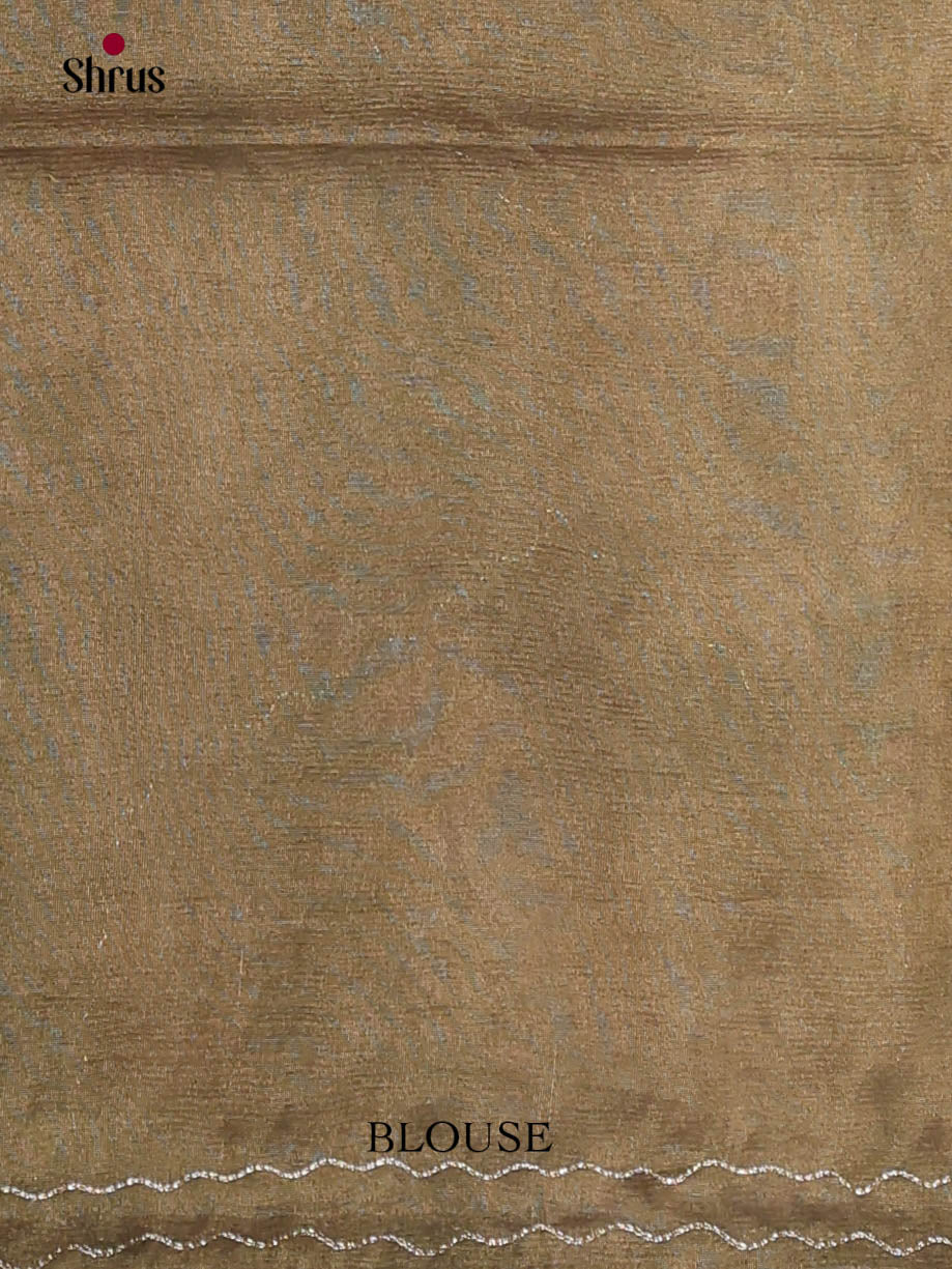 Light Brown & Green - Semi Tissue Print saree