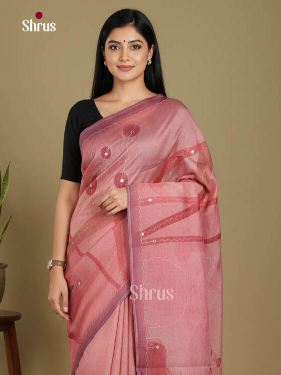 Onion Pink - Semi Tissue Print Saree