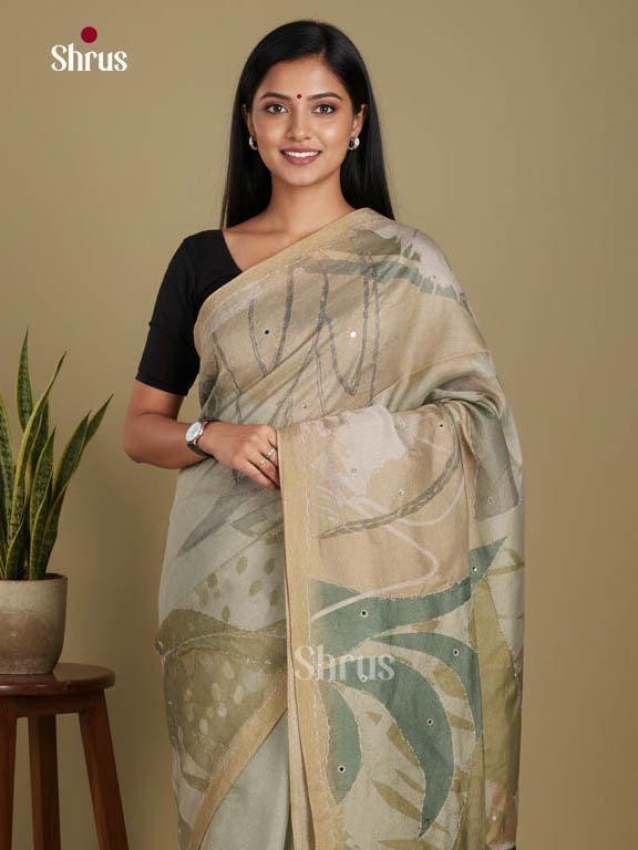 Chutney Green- Semi Tissue Print Saree