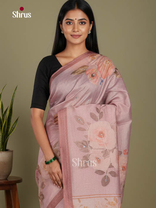 Lavender - Semi Tissue Print Saree - Shop on Shrus.com