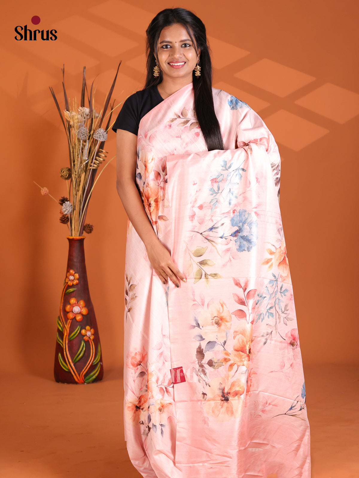 Pink - Semi Modal Saree - Shop on Shrus.com
