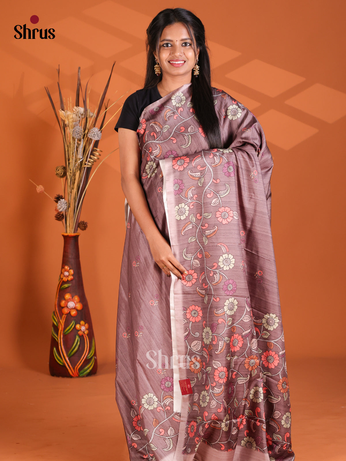 Dusty Brown- Semi Modal Saree - Shop on Shrus.com