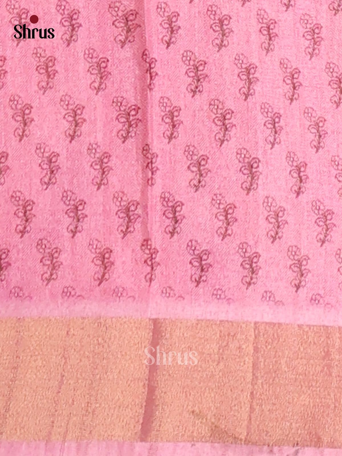 Cream & Pink - Semi Gicha Saree