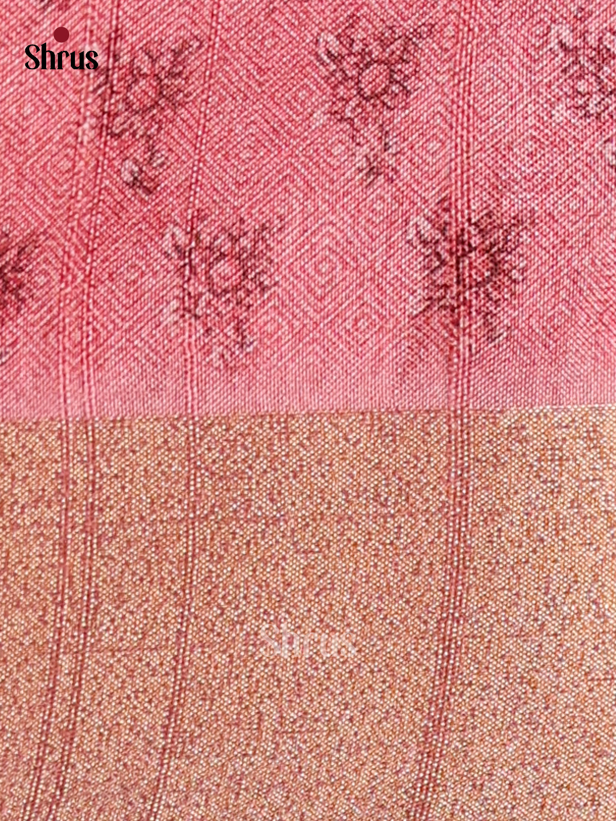 Cream & Pink - Semi Gicha Saree
