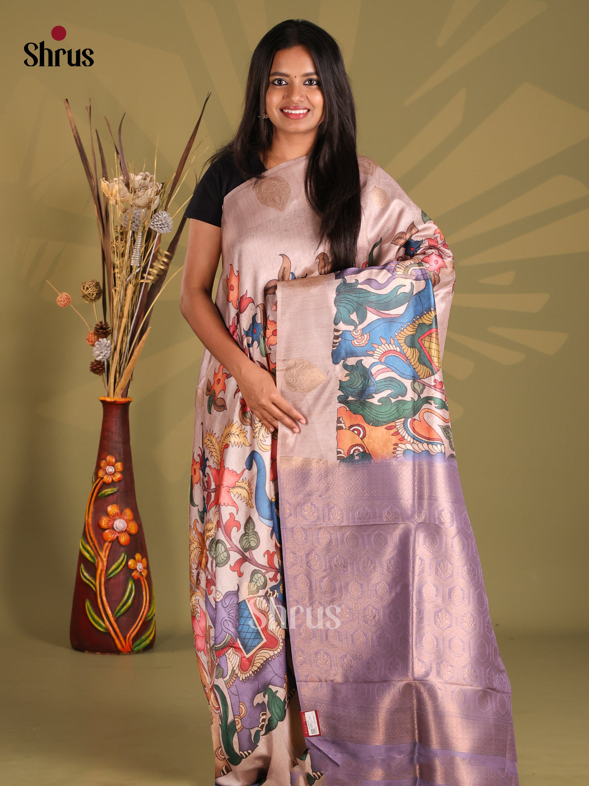 Dusty Pink & Lavender - chennur-kalamkari  Saree - Shop on Shrus.com