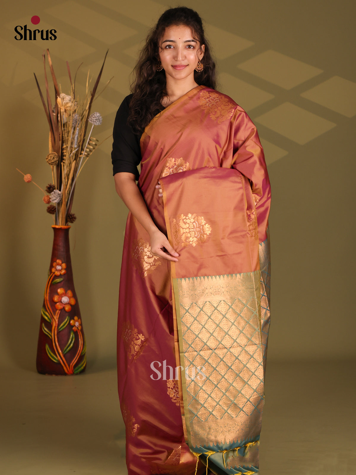 Brown & Blue - Semi Softsilk Saree