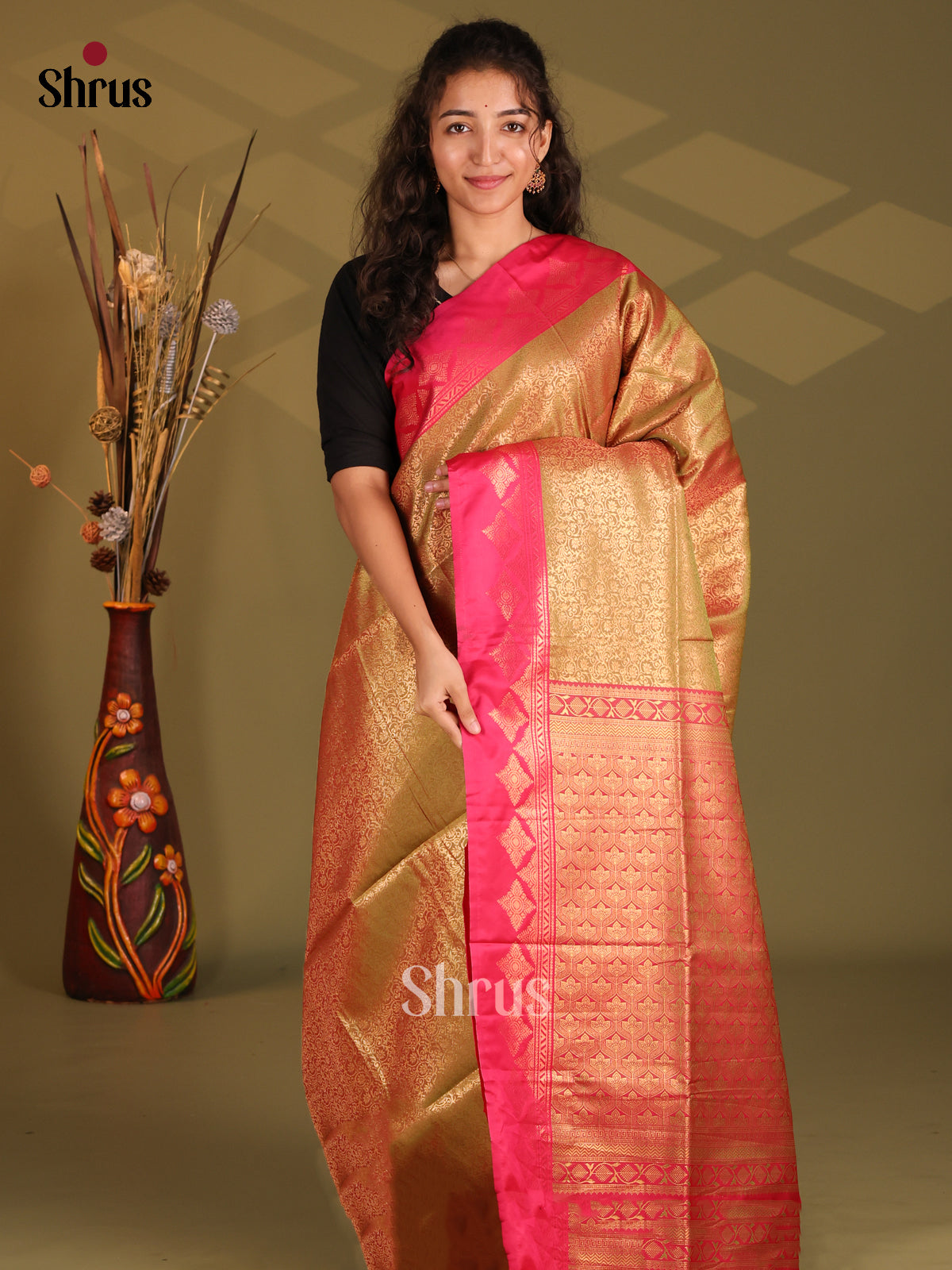 Double Shaded Green & Pink - Semi Softsilk Saree - Shop on Shrus.com