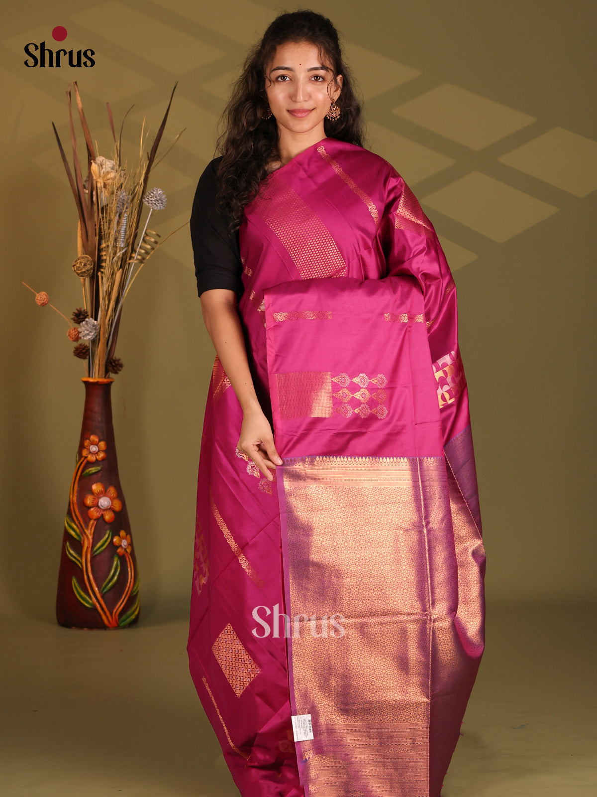 Purple & Blue - Semi Softsilk Saree - Shop on Shrus.com