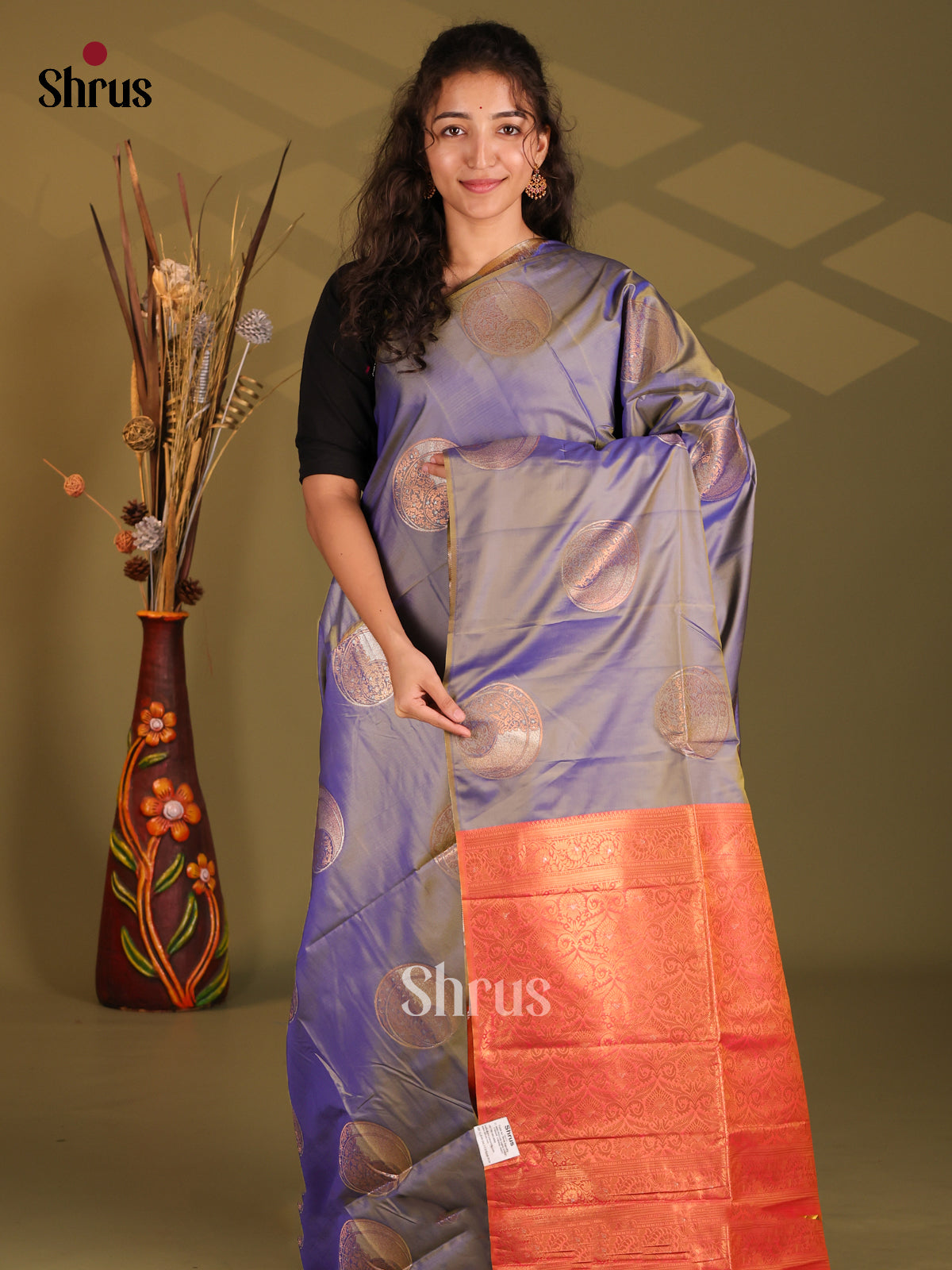 Double Shaded Purple & Orange - Semi Softsilk Saree - Shop on Shrus.com