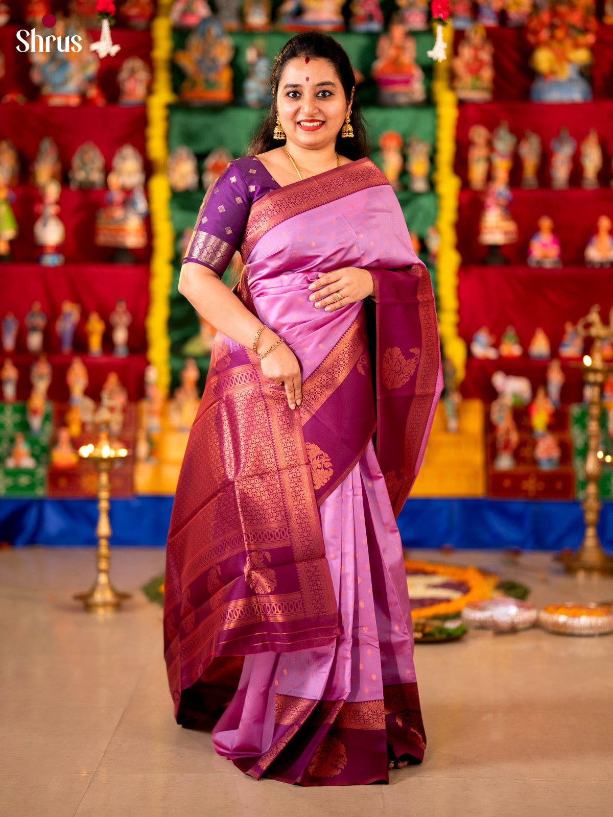 Lavender & Purple - Semi Softsilk Saree