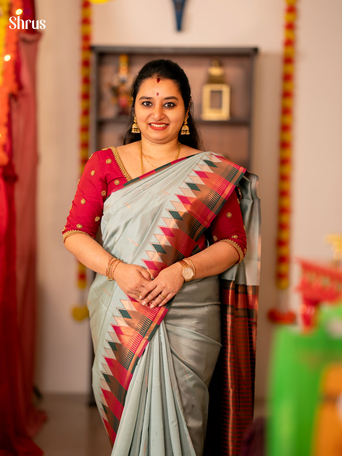 Pastel Blue & Maroon - Semi Softsilk Saree