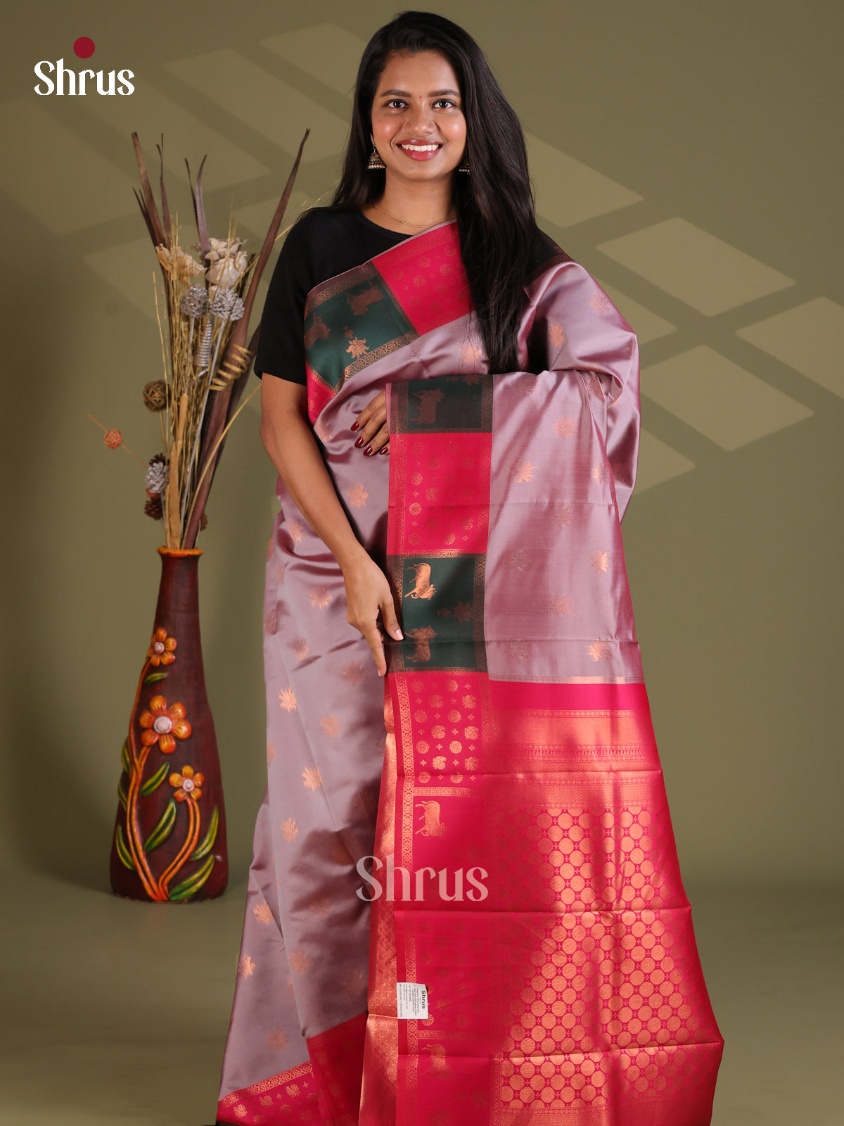 Lavender & Pink- Semi Softsilk Saree - Shop on Shrus.com