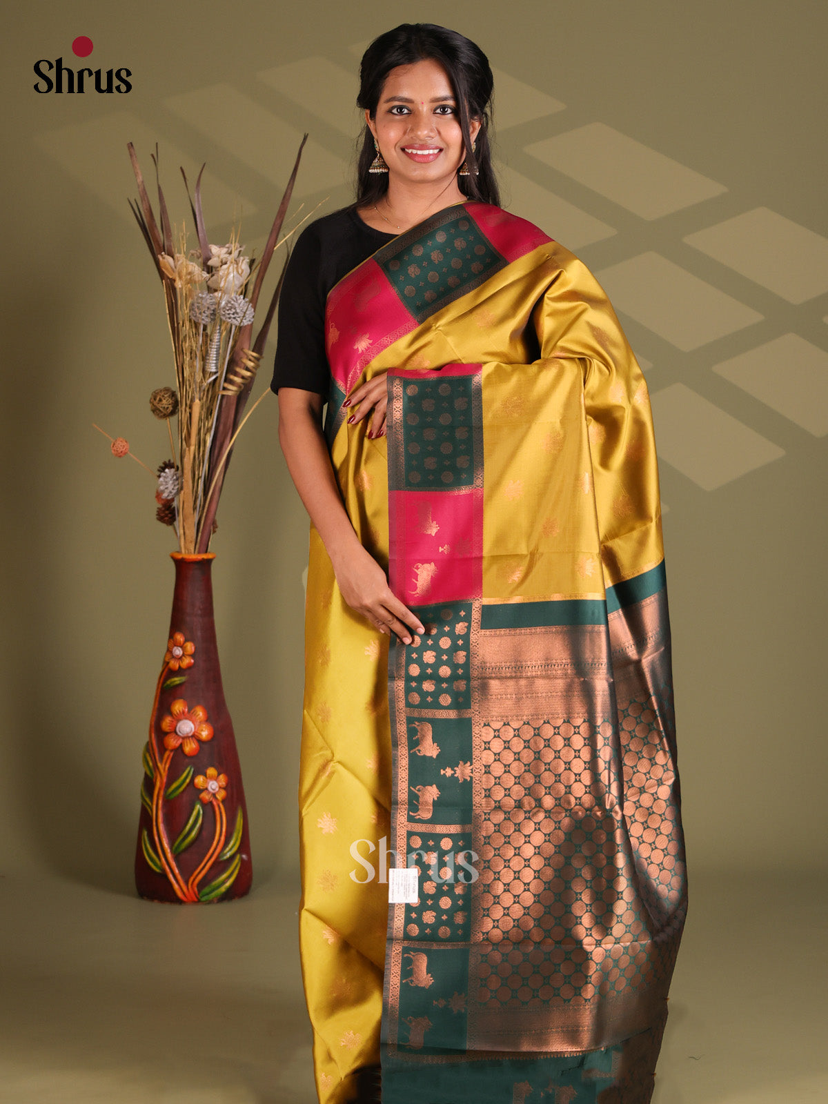 Mathulir Green & Green - Semi Softsilk Saree - Shop on Shrus.com