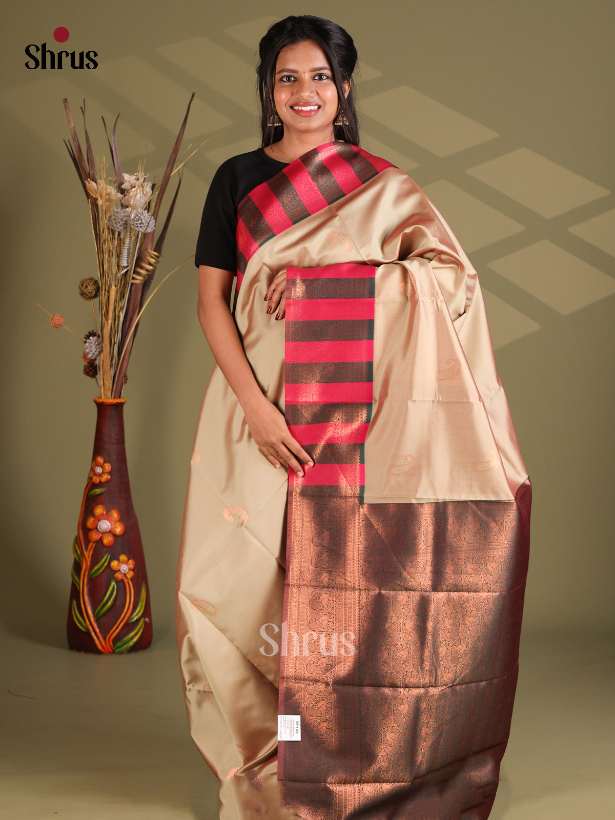 Grey & Green - Semi Softsilk Saree - Shop on Shrus.com