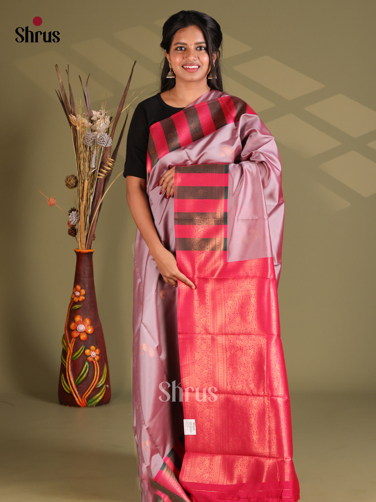 Lavender & Pink- Semi Softsilk Saree - Shop on Shrus.com