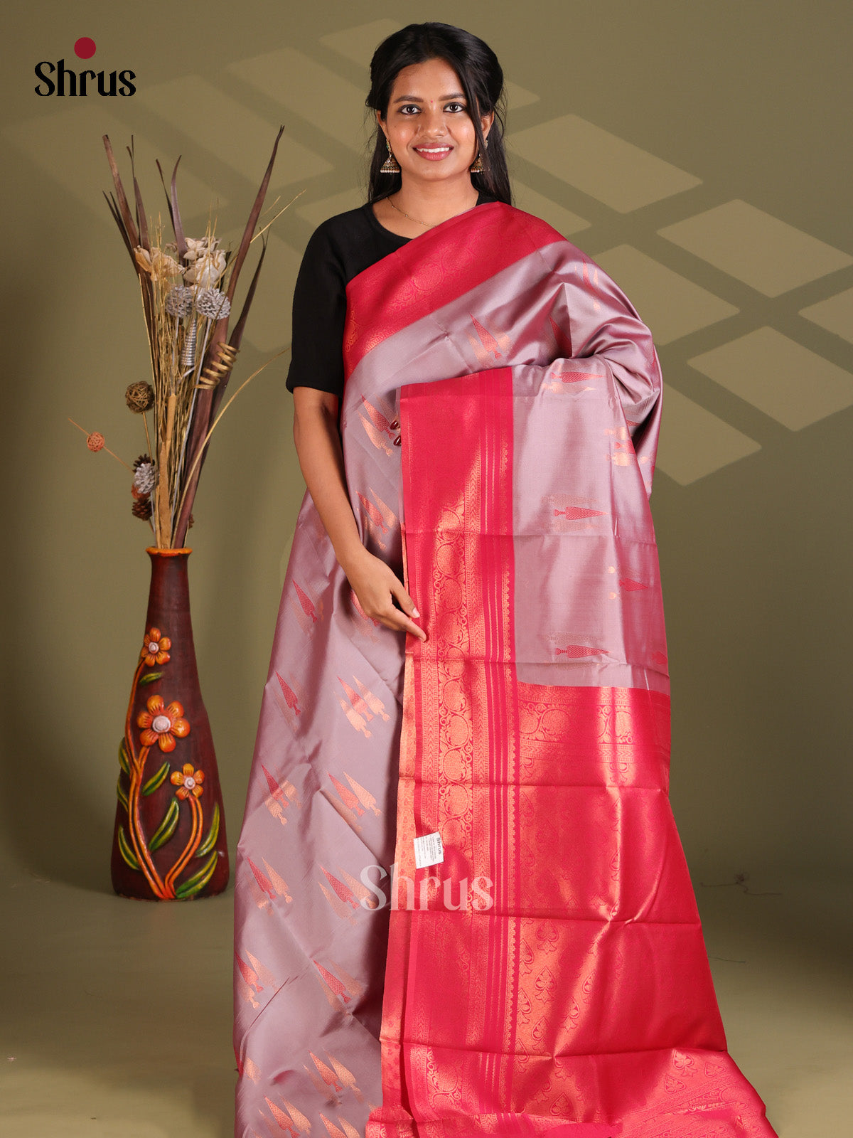 Dark Lavender & Pink - Semi Softsilk Saree - Shop on Shrus.com