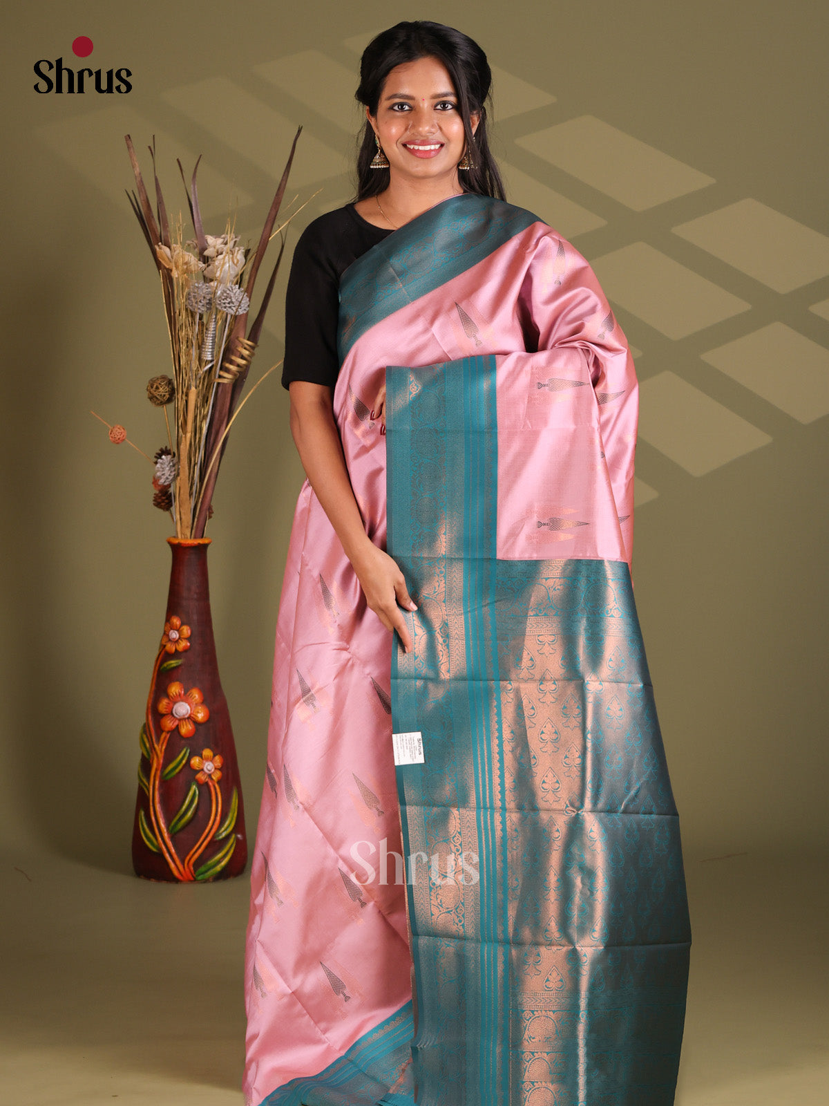 Baby Pink & Blue - Semi Softsilk Saree