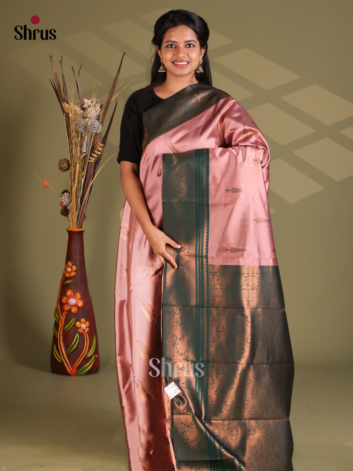 Lavender & Green - Semi Softsilk Saree - Shop on Shrus.com