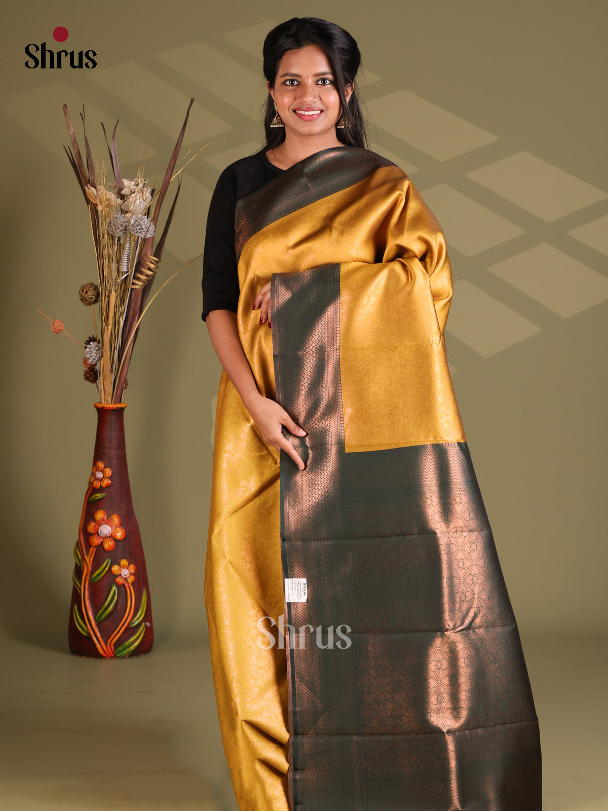 Mustard & Green - Semi Softsilk Saree - Shop on Shrus.com