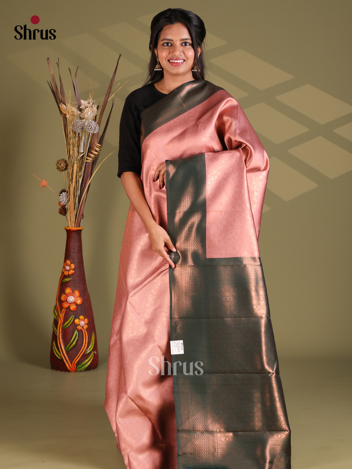 Dusty Pink & Green - Semi Softsilk Saree - Shop on Shrus.com