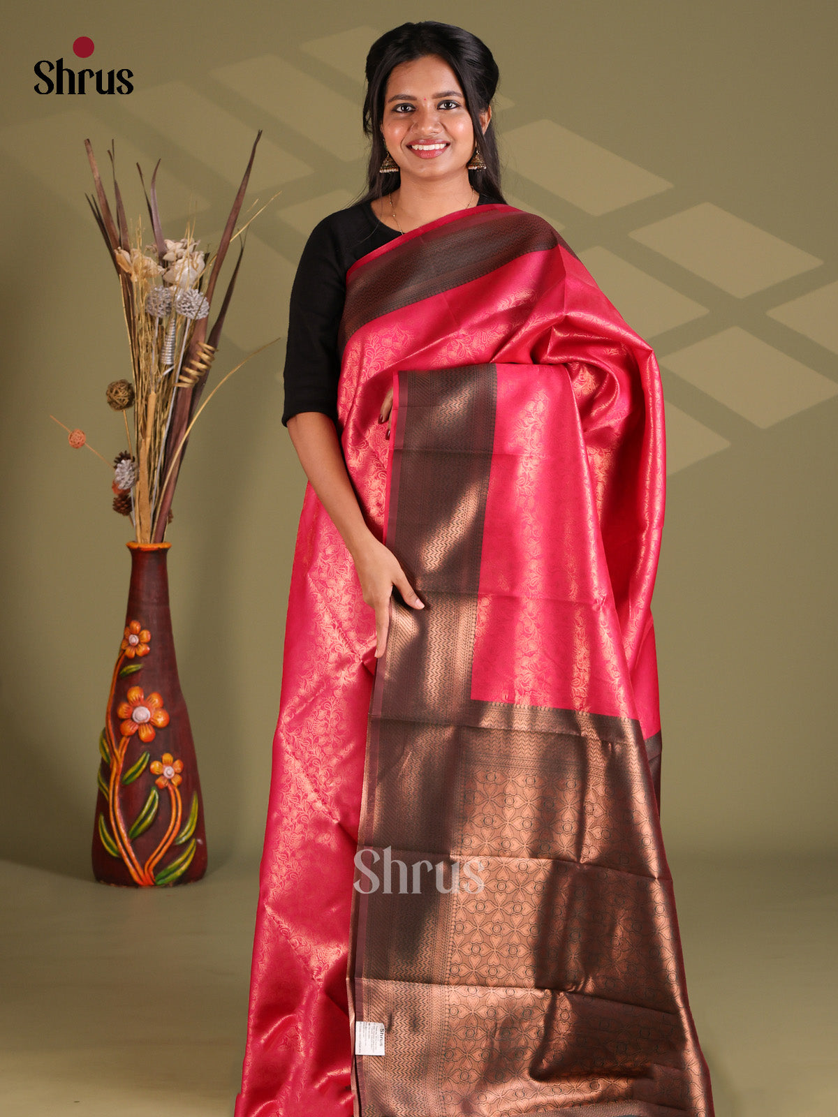 Pink - Semi Softsilk Saree - Shop on Shrus.com