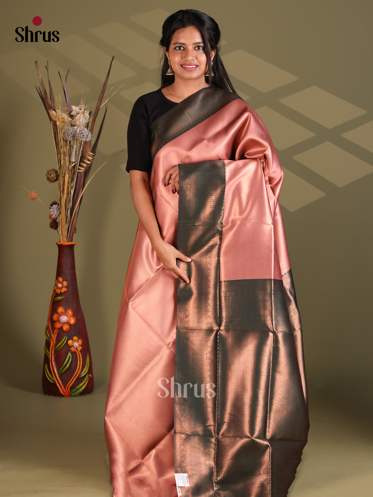 Dusty Pink & Green - Semi Softsilk Saree - Shop on Shrus.com