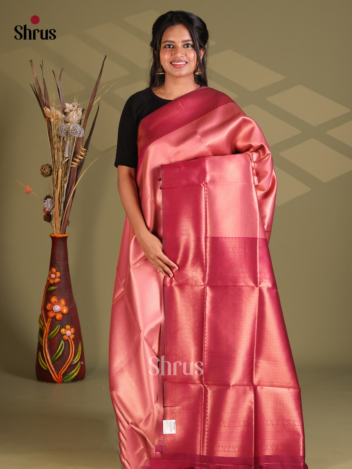 Pink & Maroon- Semi Softsilk Saree - Shop on Shrus.com
